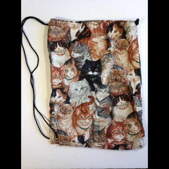 Cute Cats Pattern Drawstring Bag, over the shoulder, kittens tote gift idea - Picture 3 of 6